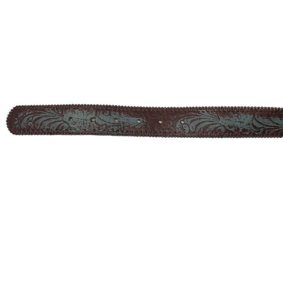 1781 BC‎ Leather Western Scroll Buckle Belt S Silver Rhinestone Brown Turquoise main image 8